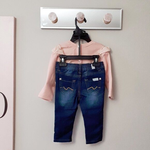 NWT 7 For All Mankind pink sweatshirt & dark wash blue jeggings bundle set, 12M - Picture 9 of 13